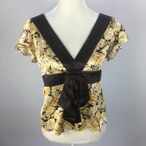 Banana Republic Medium Blouse Silk Brown Yellow